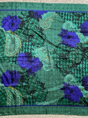 Vintage Dior Green and Purple Floral Paisley Silk Scarf
